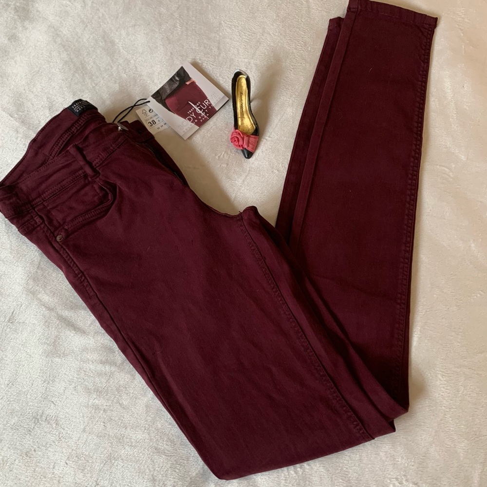 ZARA TRAFALUC deep maroon super skinny ladies jeans size 6 NWT